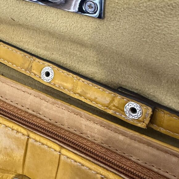 kathy van zeeland purse Wristlet And Crossbody Strap Yellow Faux Croc Bag Lock - Picture 11 of 14